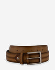 Cinturón en piel color cuero con costura para hombre