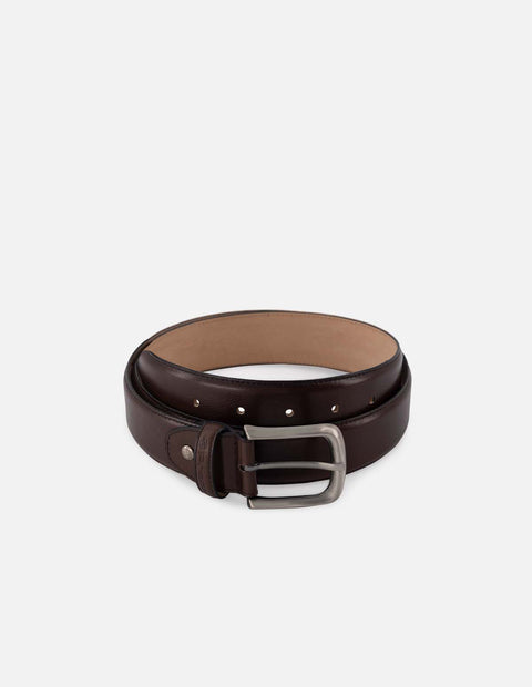 Cinturón en piel napa y ante color caoba para hombre