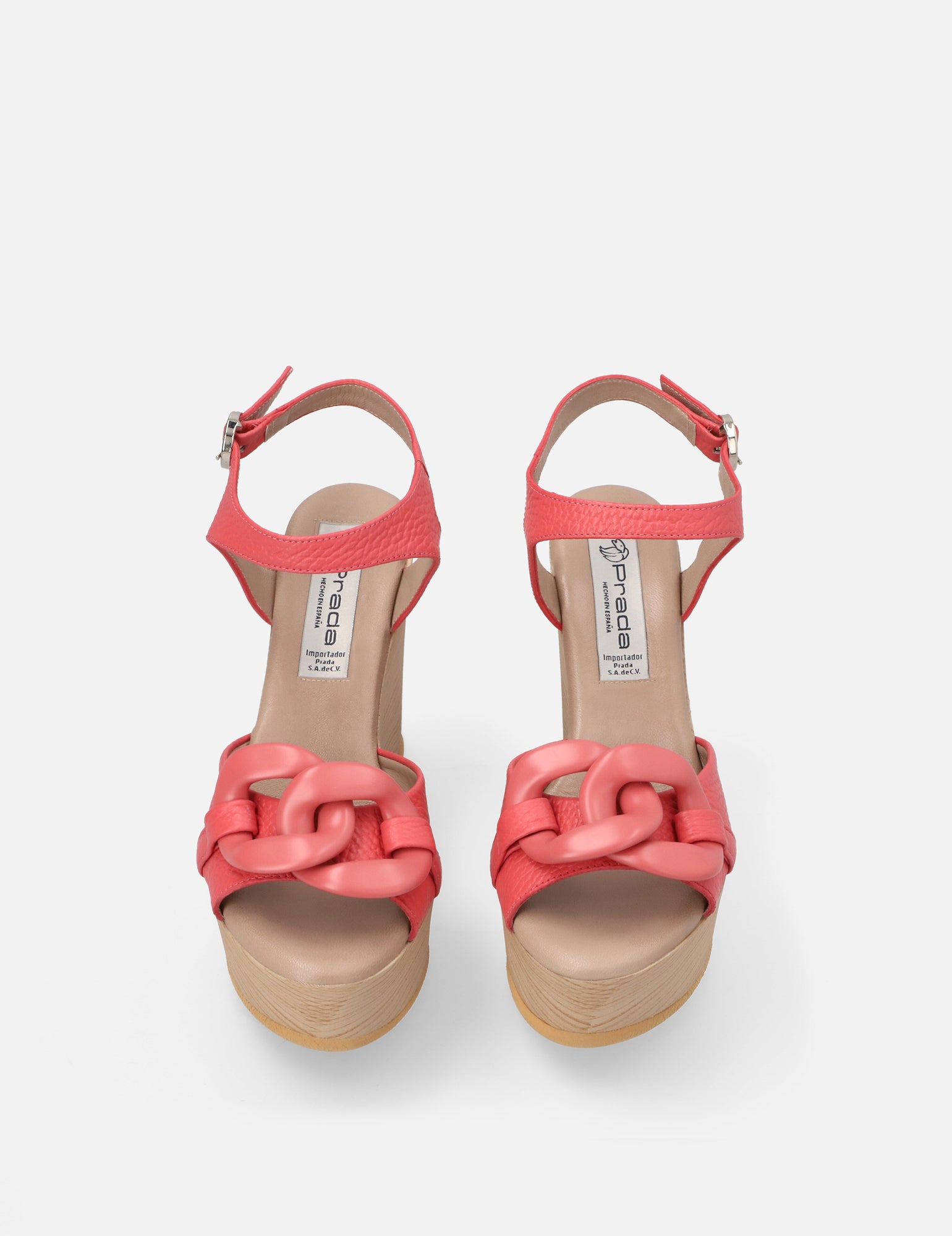 Sandalia de plataforma en piel color coral