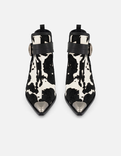 Botines blancos pelo para mujer con imitación de cebra y vaca