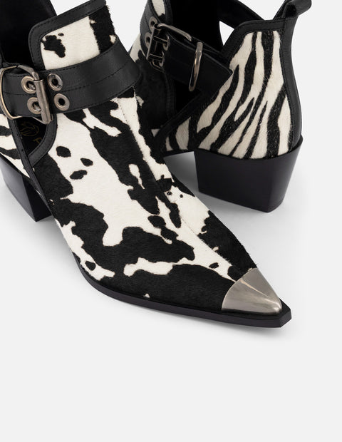 Botines blancos pelo para mujer con imitación de cebra y vaca