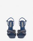 Sandalia de piel trenzada color azul para mujer