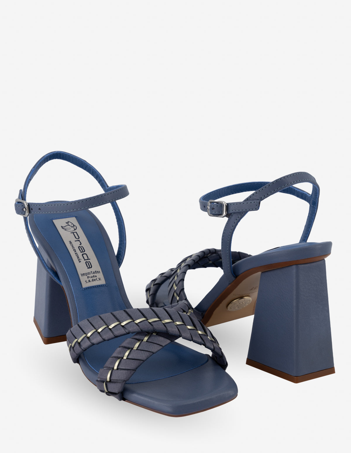 Sandalia de piel trenzada color azul para mujer