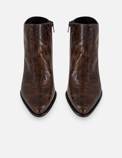 Botines café piel grabado coco para mujer