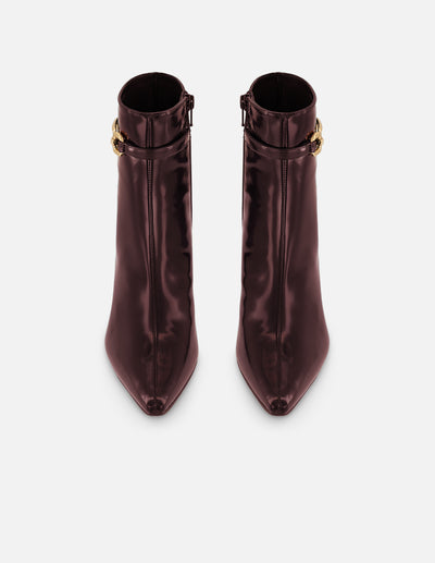 Botines vino piel vegana para mujer con cinta al tono