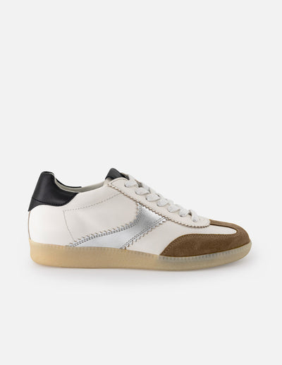 Tenis multicolor de ante para mujer con piel metalizada