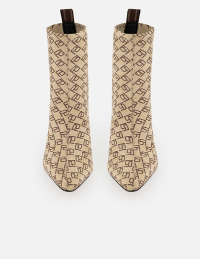 Botines color cuero lycra de mujer estampado Pd botón león