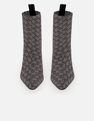 Botines gris lycra de mujer estampado Pd y botón león