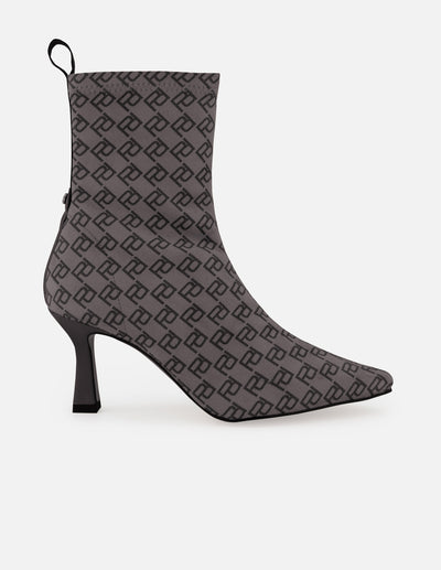 Botines gris lycra de mujer estampado Pd y botón león