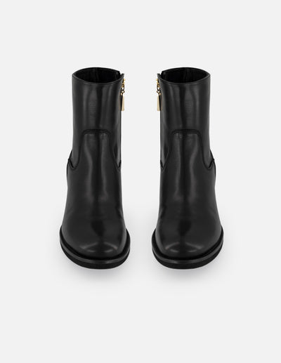 Botines negros piel de mujer con plantilla Pd y detalles color dorado