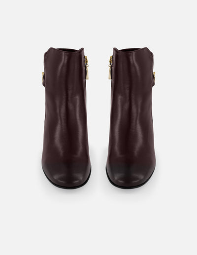 Botines vino piel de mujer adorno lateral color dorado Pd