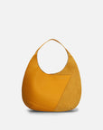 Bolso media luna piel ante y bombeada color mostaza
