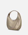 Bolso pequeño media luna piel bombeada color oro