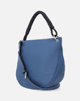 Bolso de hombro en piel color azul y caja tipo media luna con logo Pd para mujer
