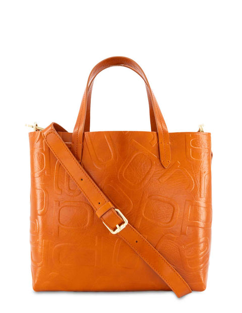 Bolso shopper anagrama letras Prada en piel color naranja para mujer