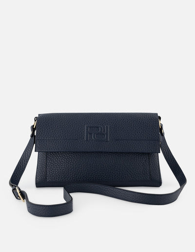 Bolso bandolera color azul de piel bombeada para mujer con detalle Pd