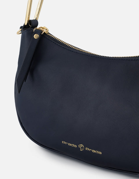 Bolso de hombro de piel napa color azul para mujer