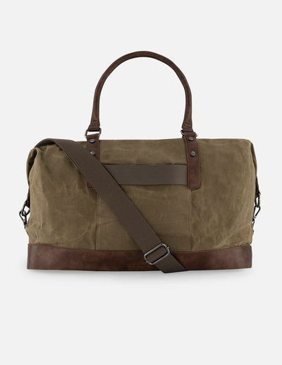 Maleta en textil color kaki con detalles en piel color marrón para hombre