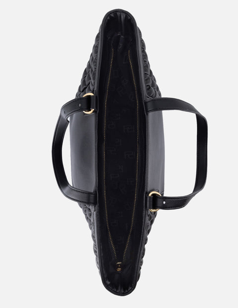 Bolso tote de nylon para mujer color negro con detalles dorados