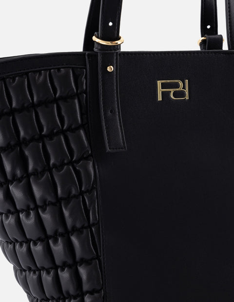 Bolso tote de nylon para mujer color negro con detalles dorados