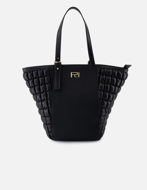 Bolso tote de nylon para mujer color negro con detalles dorados