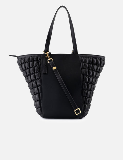 Bolso tote de nylon para mujer color negro con detalles dorados