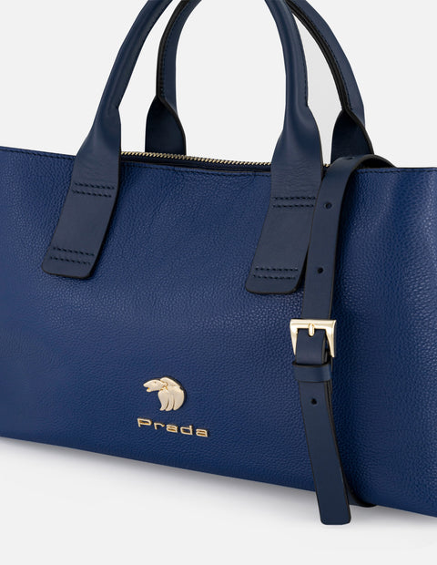 Bolso de mano color azul piel para mujer con piel bombeada