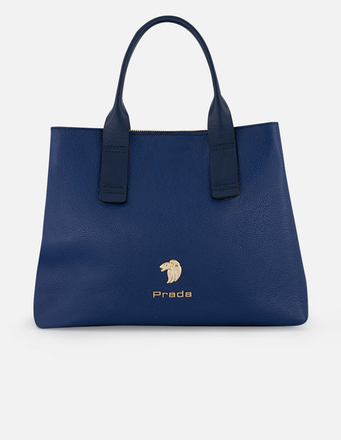Bolso de mano color azul piel para mujer con piel bombeada