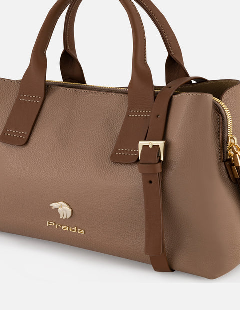 Bolso de mano color beige piel para mujer con piel bombeada