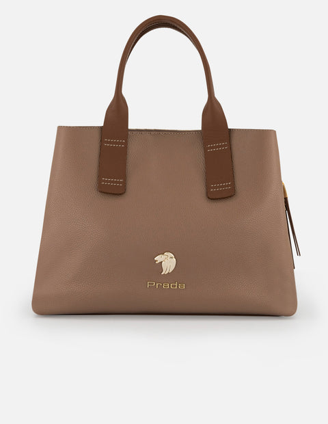 Bolso de mano color beige piel para mujer con piel bombeada