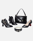 Bolso de hombro en piel charol negro para mujer