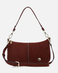 Mini bolso en piel ante naranja y botón prada para mujer