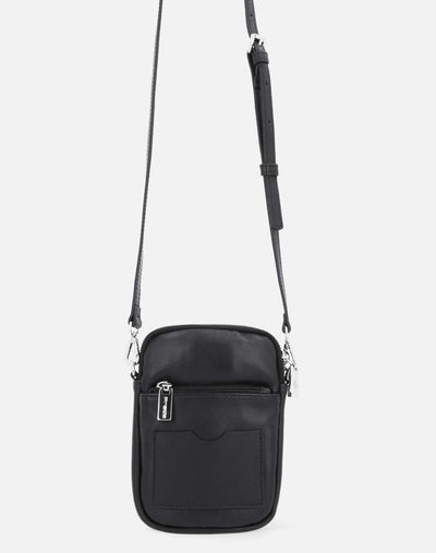 Bolso porta celular en color negro con bandolera unisex