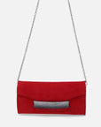 Bolso clutch de ante rojo con muñequera de piedrería para mujer