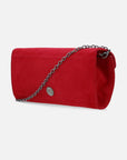 Bolso clutch de ante rojo con muñequera de piedrería para mujer