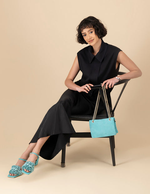 Bolso bandolera de piel ante color azul para mujer