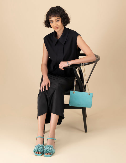 Bolso bandolera de piel ante color azul para mujer