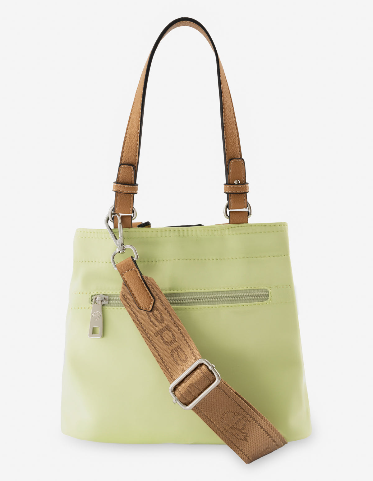 Bolso de mano en nylon color verde con letras Pd para mujer
