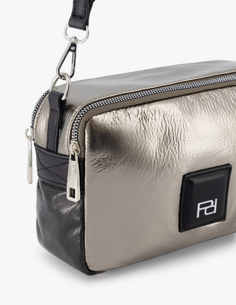 Bolso bandolera de textil color plata para mujer