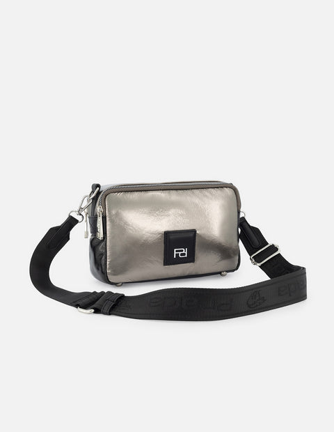 Bolso bandolera de textil color plata para mujer