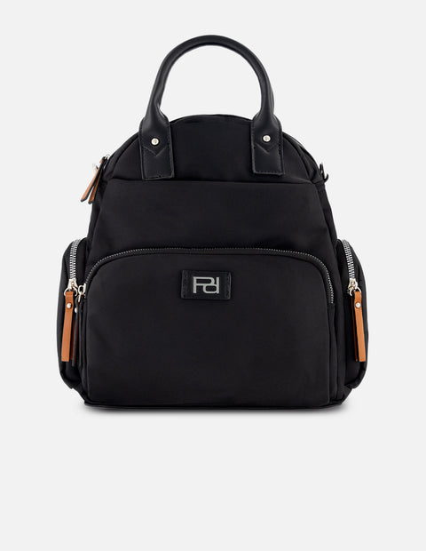 Maleta de nylon color negro para mujer con detalles en piel