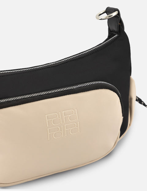 Bolso de hombro de nylon color blanco para mujer con detalles en contraste color negro