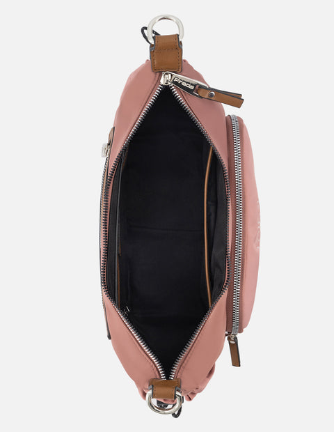 Bolso de hombro de nylon color rosa para mujer