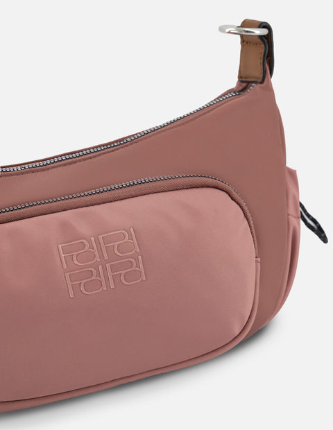 Bolso de hombro de nylon color rosa para mujer