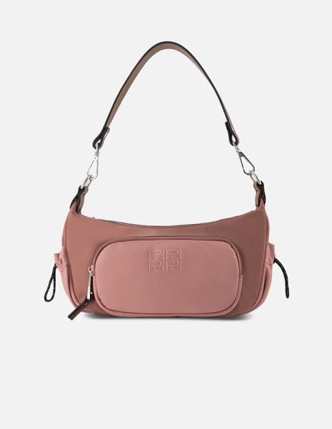Bolso de hombro de nylon color rosa para mujer