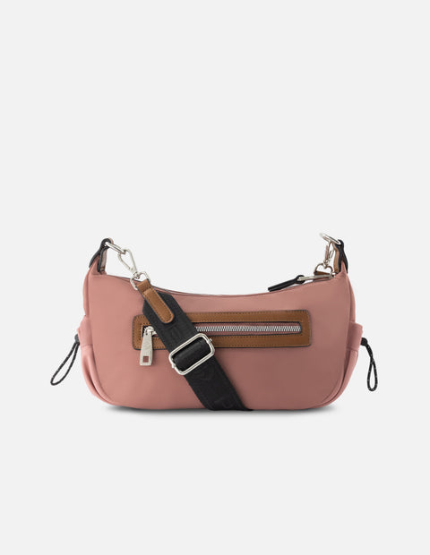 Bolso de hombro de nylon color rosa para mujer