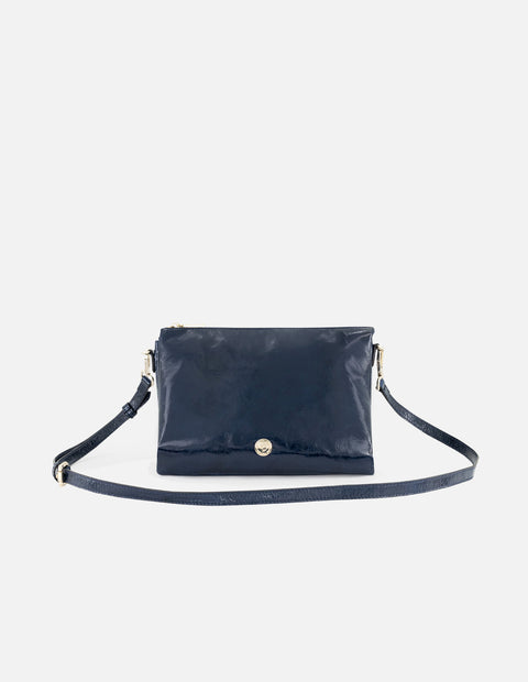 Bandolera de charol para mujer color azul marino para mujer