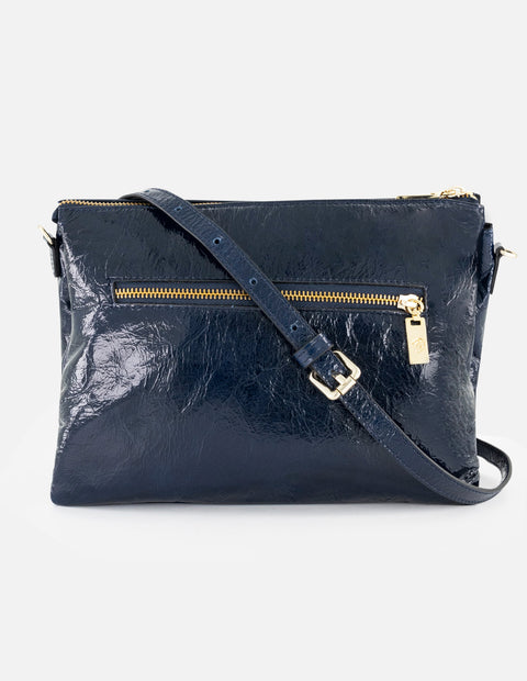 Bandolera de charol para mujer color azul marino para mujer