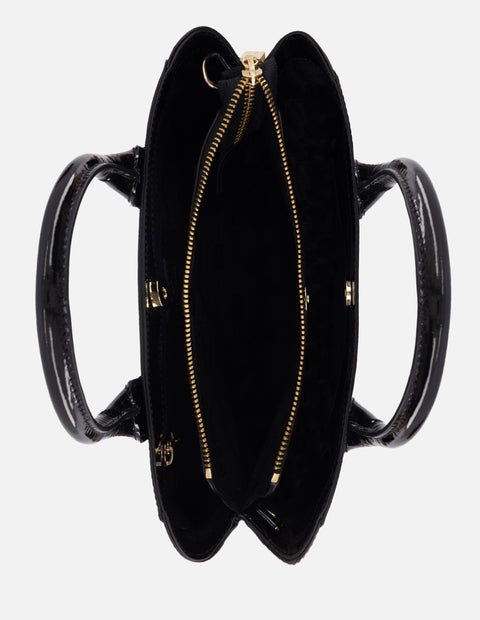 Bolso de mano de charol color negro para mujer