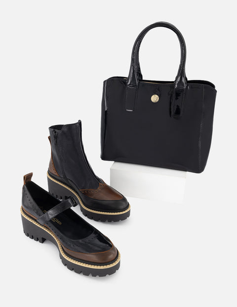 Bolso de mano de charol color negro para mujer